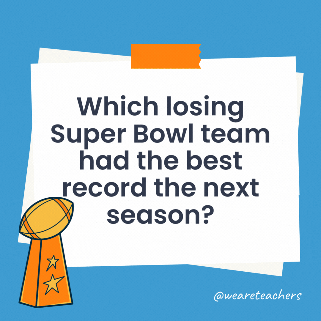 Which losing Super Bowl team had the best record the next season? The Miami Dolphins in 1971 and 1972. Which losing Super Bowl team had the best record the next season?
The Miami Dolphins in 1971 and 1972.