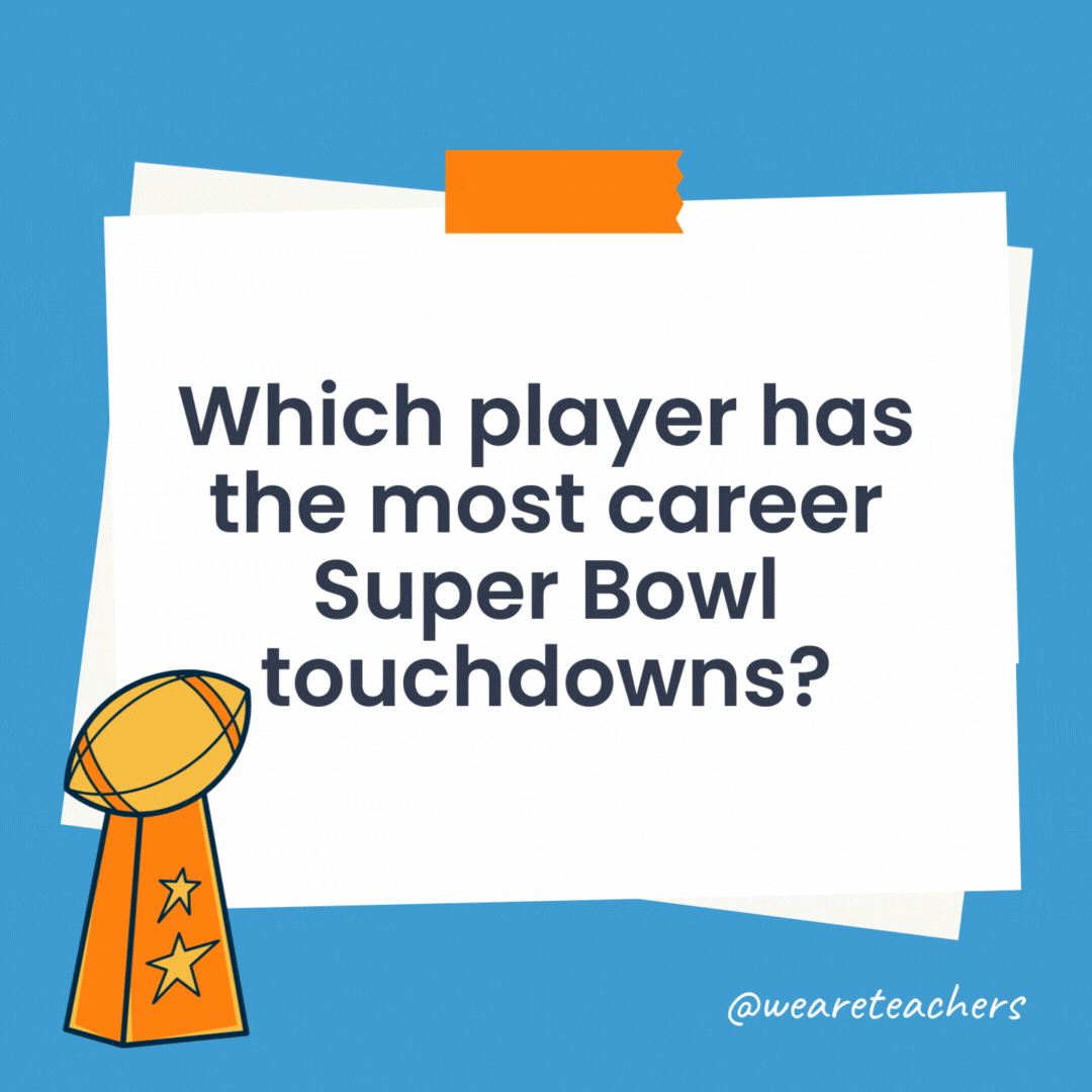 Which player has the most career Super Bowl touchdowns? Jerry Rice, with eight touchdowns. Which player has the most career Super Bowl touchdowns?
Jerry Rice, with eight touchdowns.