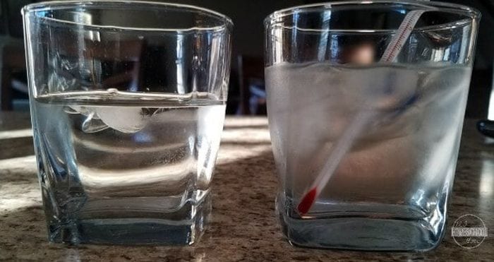 3rd Grade Science Ice Salt Water 123Homeschool for Me Two glasses of water, one with ice and a thermometer