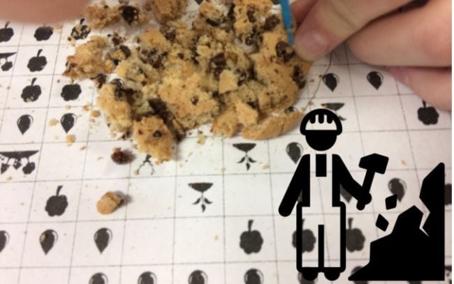 4th Grade Science Sarahs STEM Stuff Student's hand digging through a crumbled cookie to pull out chocolate chips