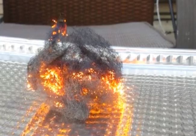 6th Grade Science The Homeschool Scientist Steel wool sitting in an aluminum tray. The steel wool appears to be on fire.