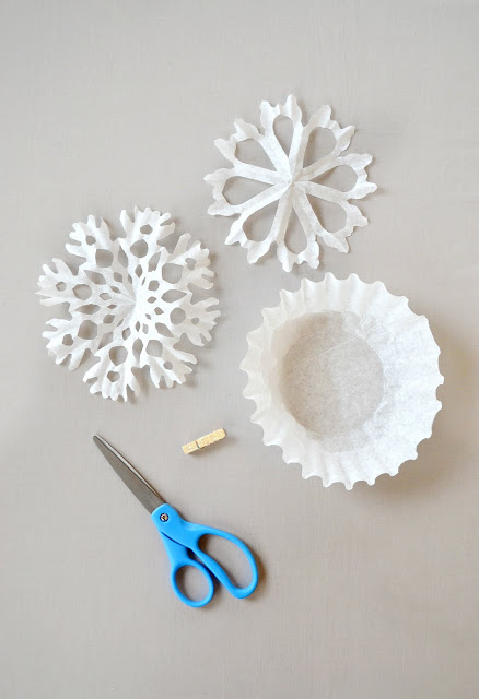 Coffee filter snowflake craft in progress 