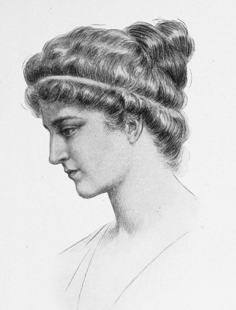Hypatia Famous Philosophers include Hypatia shown here in a side profile sketch