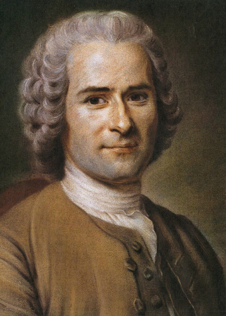 Jean-Jacques Rousseau Famous philosophers include Jean-Jacques Rousseau shown here in an old painting portrait from the waist up.
