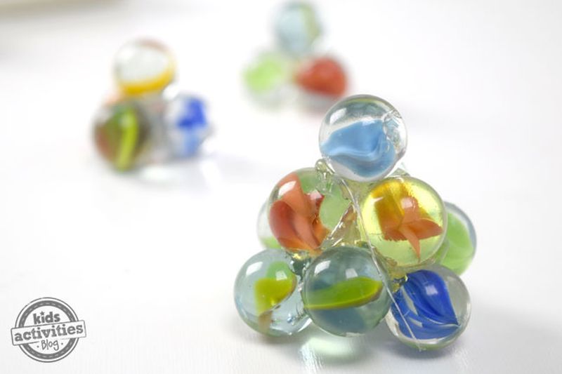 Marble Tops Colorful marbles glued together in several pyramidal shapes