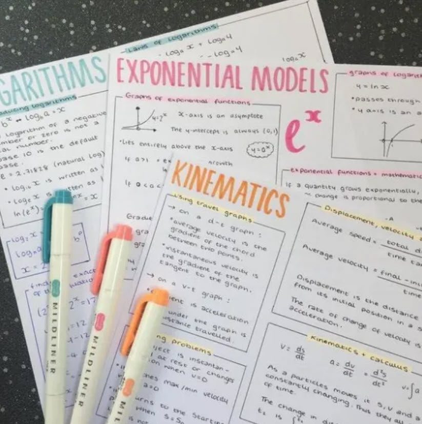 Note Taking Strategies: Boxing Method Colorful math notes on exponential models and kinematics using boxing note taking strategies