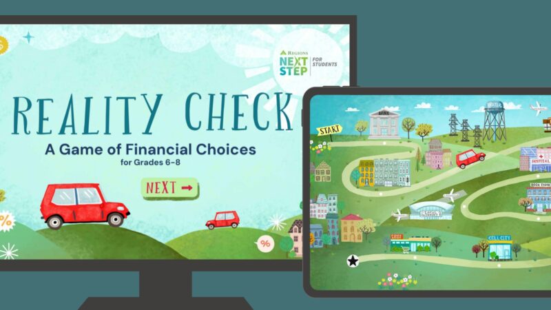 Play Reality Check: Our Brand New Middle Grade Game of Financial Choices Reality check game on a computer and tablet.