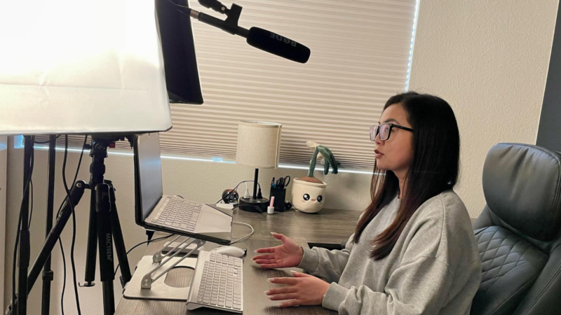 Quit-teaching-3-1 Kim does her podcast in San Diego