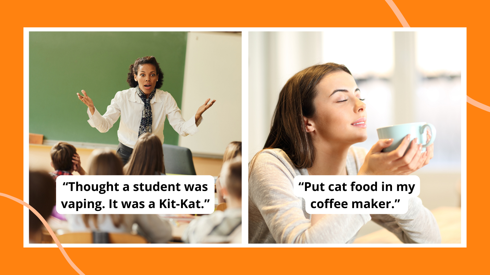 Two photos of teachers and quotes about teacher exhaustion